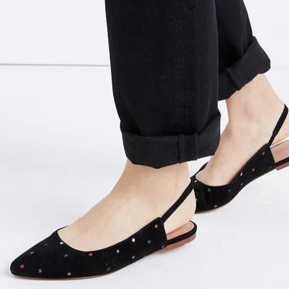 Madewell Shoes - Madewell Margot Polka Dot Slingback Flats Suede Bl
